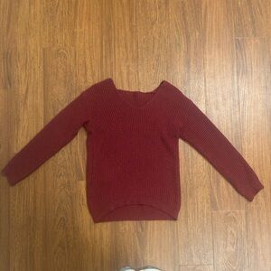 Women's Vintage V-Neck Ribbed Sweater - Burgundy